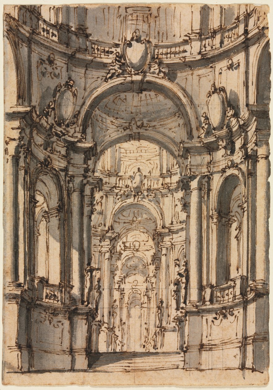 Suunnittelu näyttämösarjalle: Arcade-palatsin sisustus, 1700-luvun puoliväli. tekijältä Giovanni Battista III Natali
