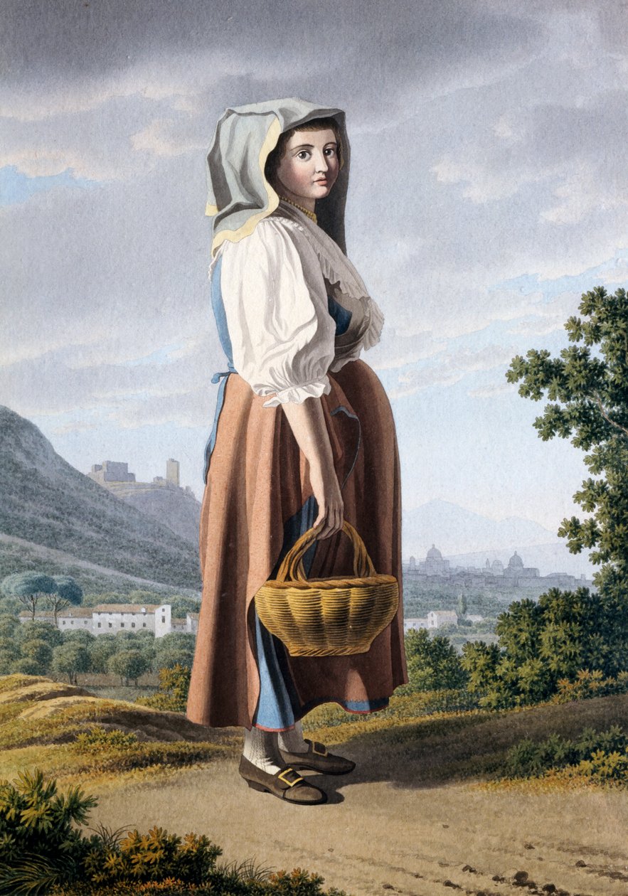 Talonpoika Maddalonin taustalla, Giovan Battista Lusieri (n. 1755-1821), akvarelli paperille 32x23 cm, Italia tekijältä Giovanni Battista Lusieri
