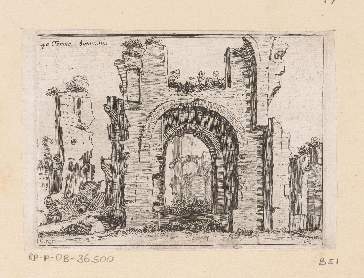 Resten van de Thermen van Caracalla te Rome Terme Antoniana (otsikko esineessä) Gezichten op Rome (sarjan nimi) Joitakin näkymiä Rooman asumattomista paikoista (sarjan nimi) tekijältä Giovanni Battista Mercati