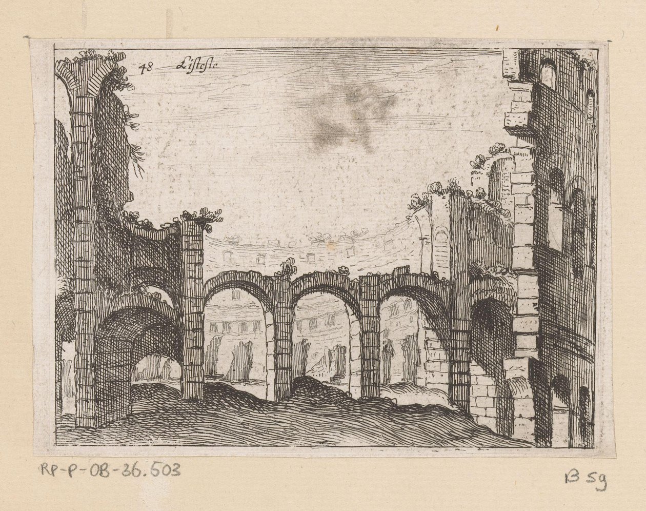 Rooman Colosseumin jäänteet Listesso (otsikko objektissa) Rooman näkymät (sarjan nimi) Alcune vedute et prospettive di luoghi dishabitati di Roma (sarjan nimi) tekijältä Giovanni Battista Mercati