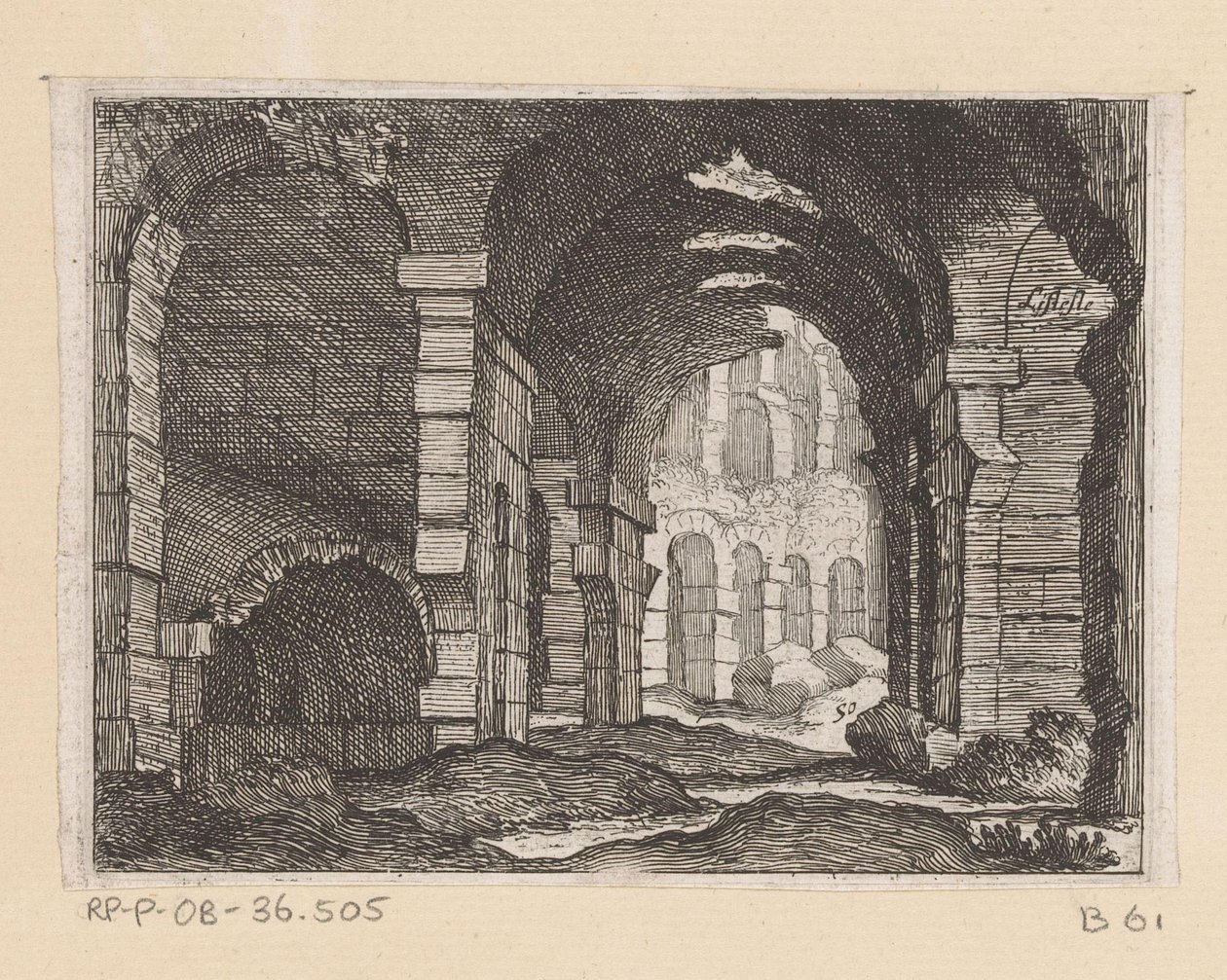 Rooman Colosseumin jäänteet Listesso (otsikko objektissa) Rooman näkymät (sarjan nimi) Alcune vedute et prospettive di luoghi dishabitati di Roma (sarjan nimi) tekijältä Giovanni Battista Mercati