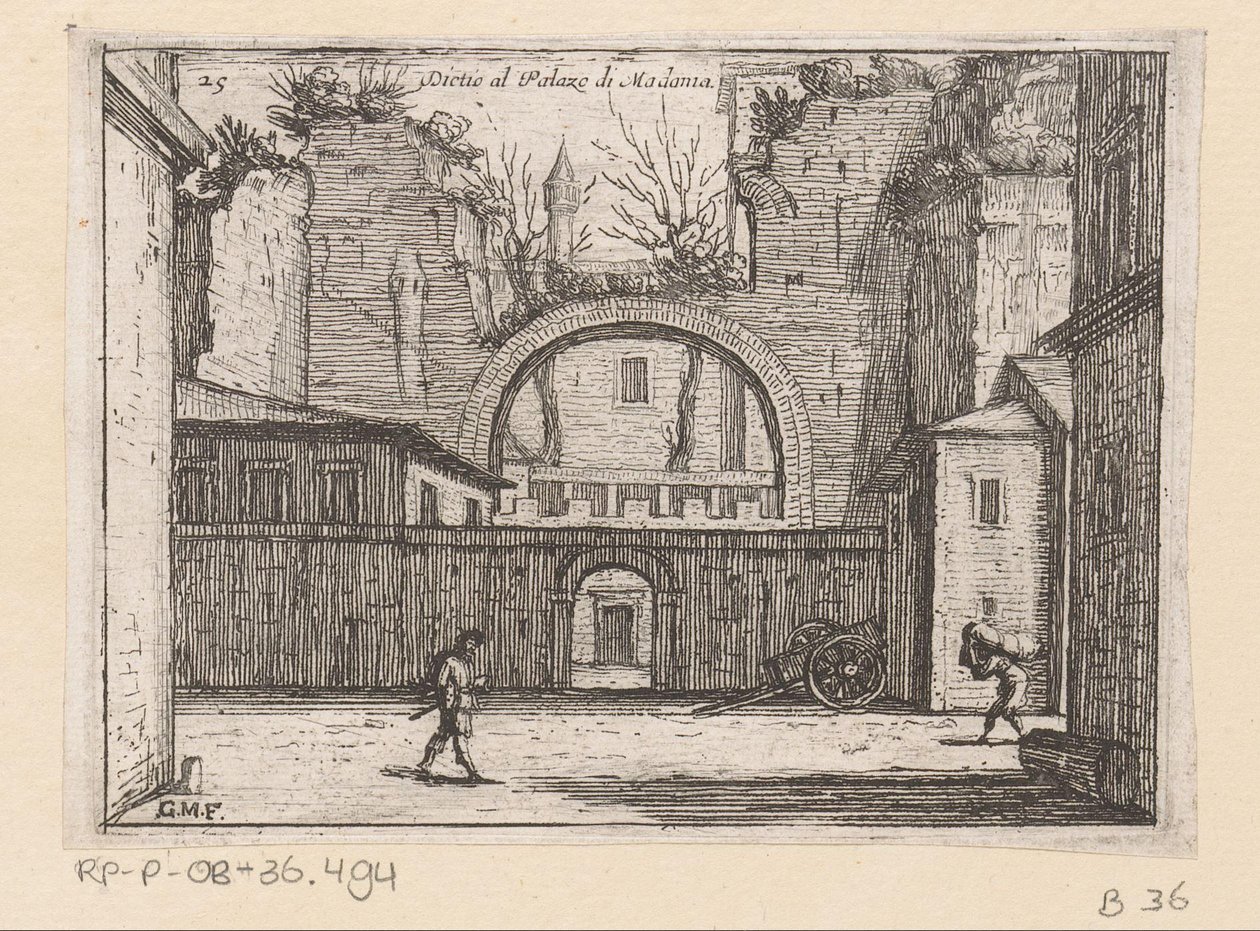 Ruïnes Roomassa Dictio Palazzo di Madamassa (otsikko esineessä) Gezichten op Rome (sarjan nimi) Muutamia näkymiä Rooman asumattomista paikoista (sarjan nimi) tekijältä Giovanni Battista Mercati
