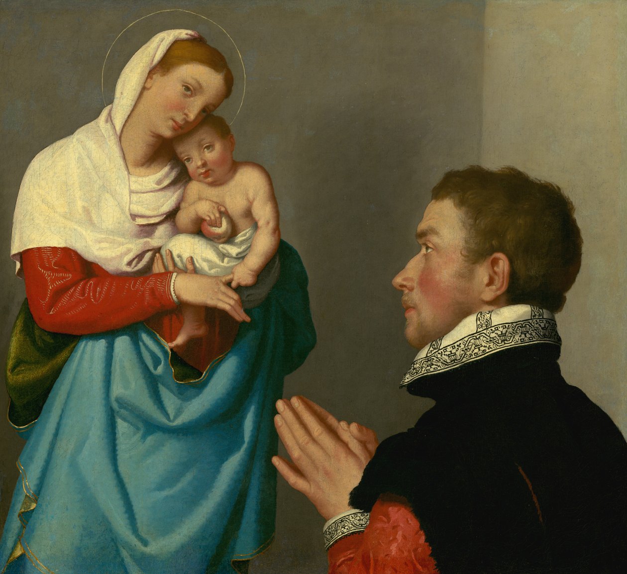 Herrasmies palvonnassa Madonnan edessä tekijältä Giovanni Battista Moroni