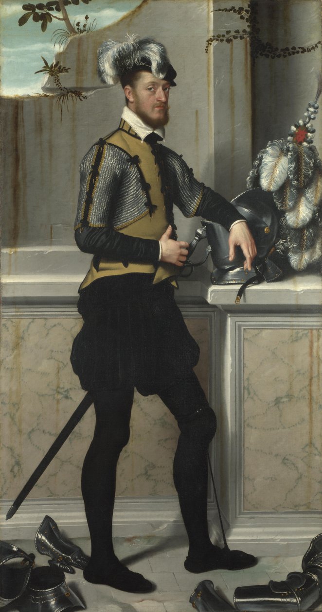 Ritari turjakypäränsä kanssa Ritari haavoittuneen jalan kanssa, kreivi Faustino Avogadro, noin 1554 tekijältä Giovanni Battista Moroni