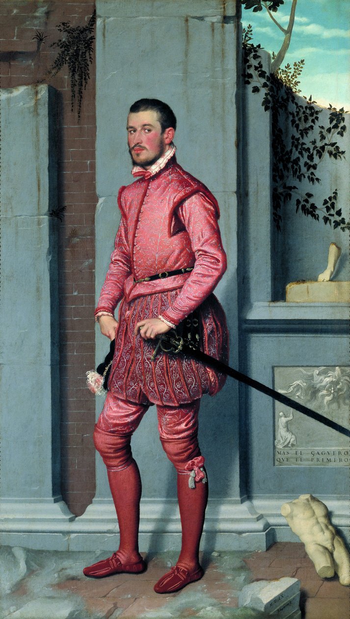 Gian Gerolamo Grumelli par Moroni, Giovan Battista (1520 / 25-1578). Öljy kankaalle, koko: 216x123, n. 1560, Palazzo Moroni, Bergamo tekijältä Giovanni Battista Moroni