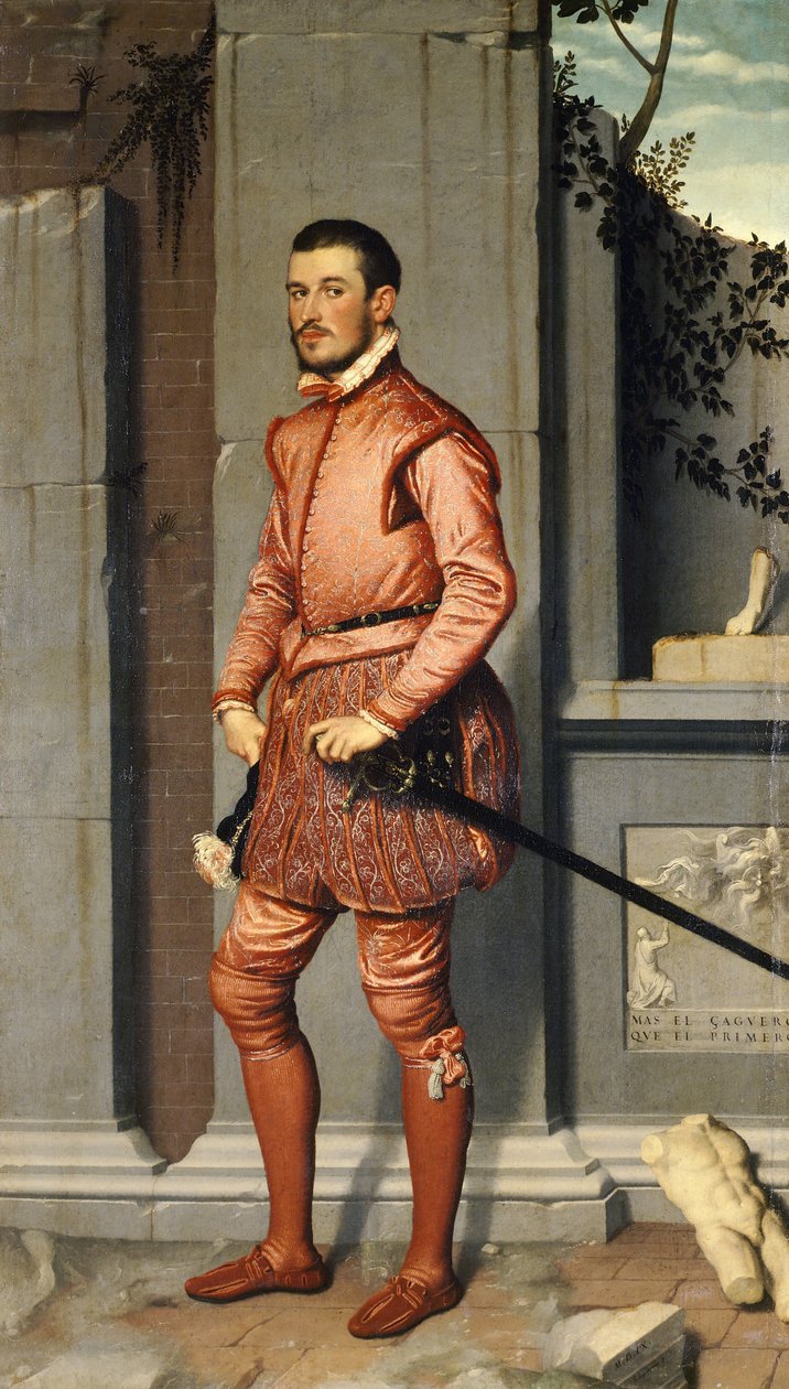 Gian Gerolamo Grumellin muotokuva, vaaleanpunainen ritari, Giovanni Battista Moroni (n. 1525-1578), öljy kankaalle, 216x123 cm tekijältä Giovanni Battista Moroni