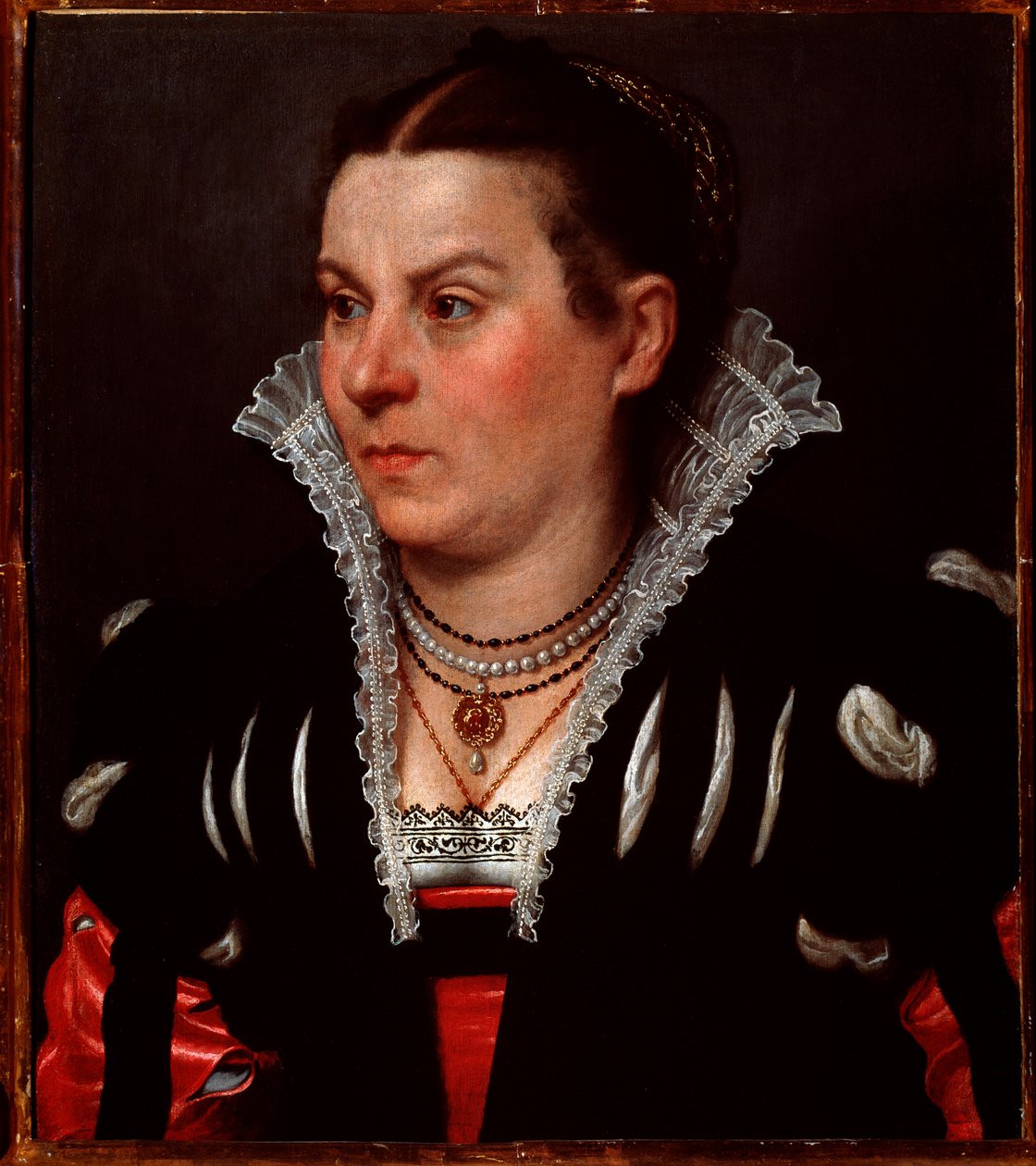 Rikkaan naisen muotokuva öljy kankaalle tekijältä Giovanni Battista Moroni