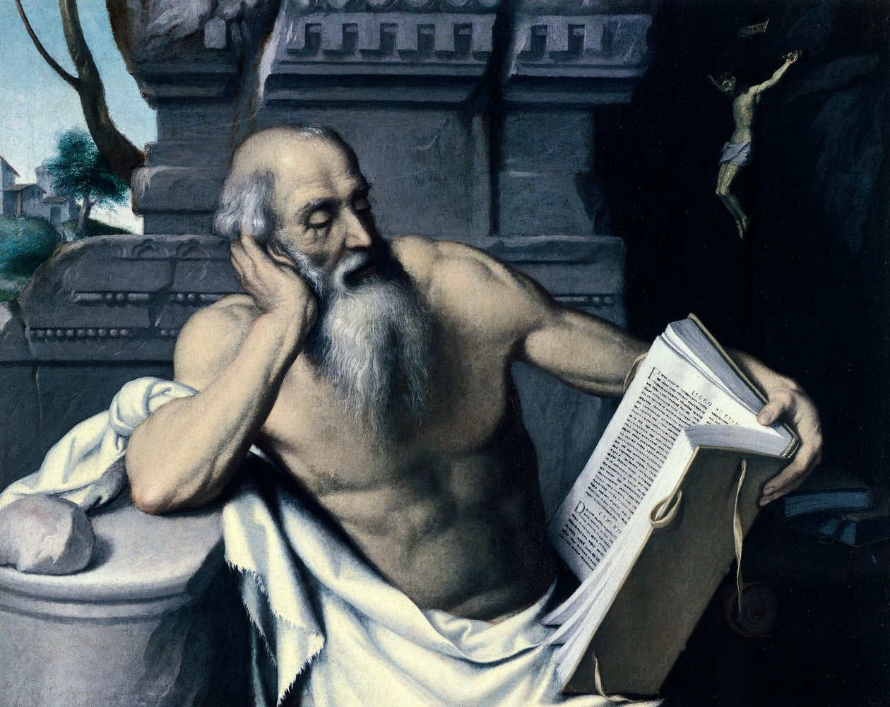 Pyhä Hieronymus meditoi tai lukee, Giovanni Battista Moroni (n. 1525-1578), öljy kankaalle tekijältä Giovanni Battista Moroni