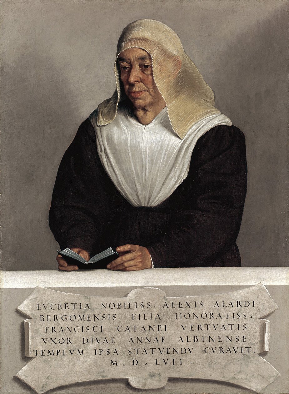 Abbess Lucrezia Vertova Agliardi, n. 1557 (öljy kankaalle) tekijältä Giovanni Battista Moroni