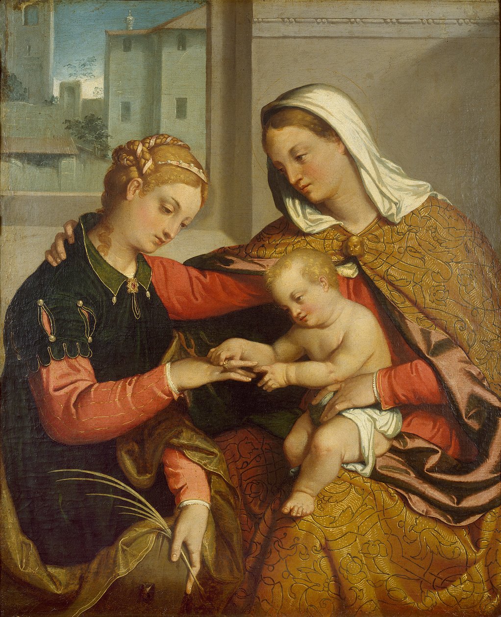 Pyhän Katariinan mystinen häät, n. 1550 tekijältä Giovanni Battista Moroni