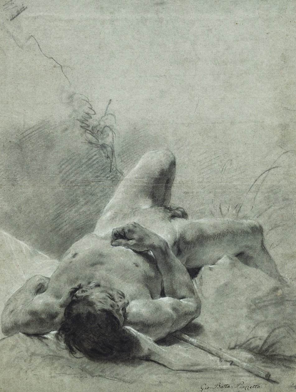 Alaston nuori lepää selällään, pankin päällä, makaa tasalla, tekijältä Giovanni Battista Piazzetta