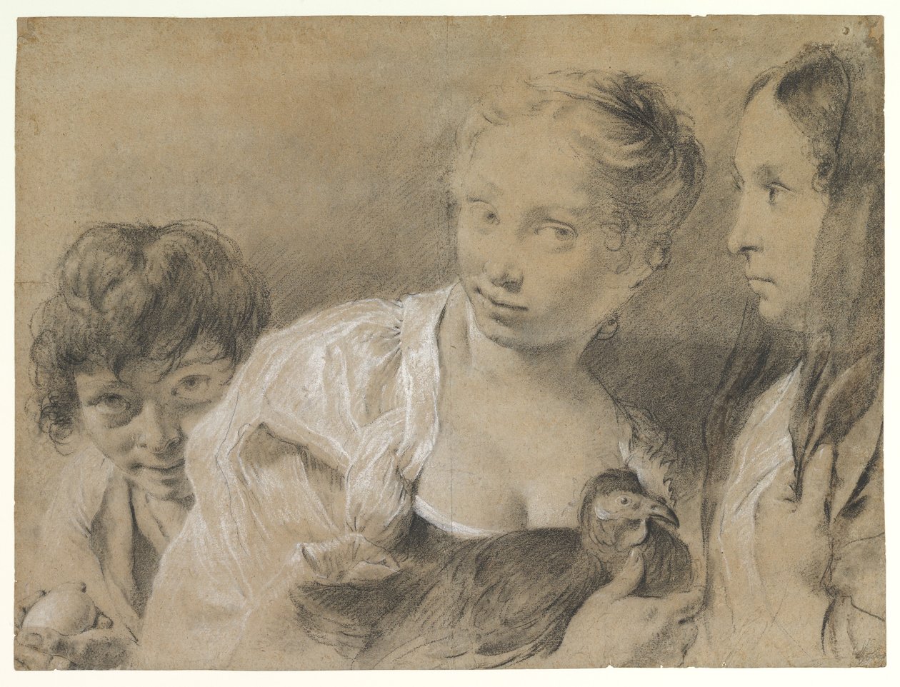 Poika ja muna, tyttö ja kana sekä katseleva nainen tekijältä Giovanni Battista Piazzetta