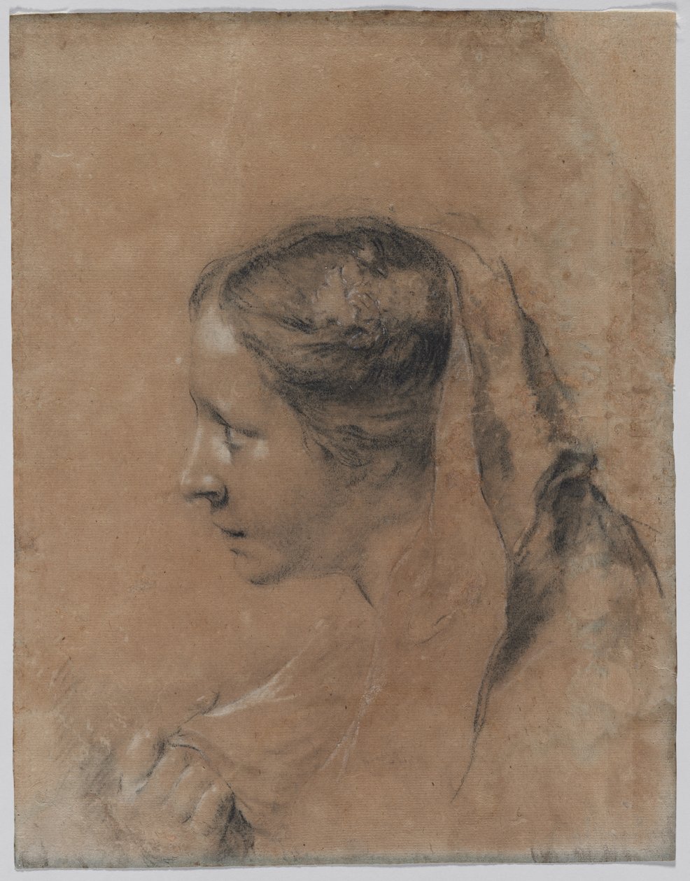 Huivilla olevan naisen pää tekijältä Giovanni Battista Piazzetta
