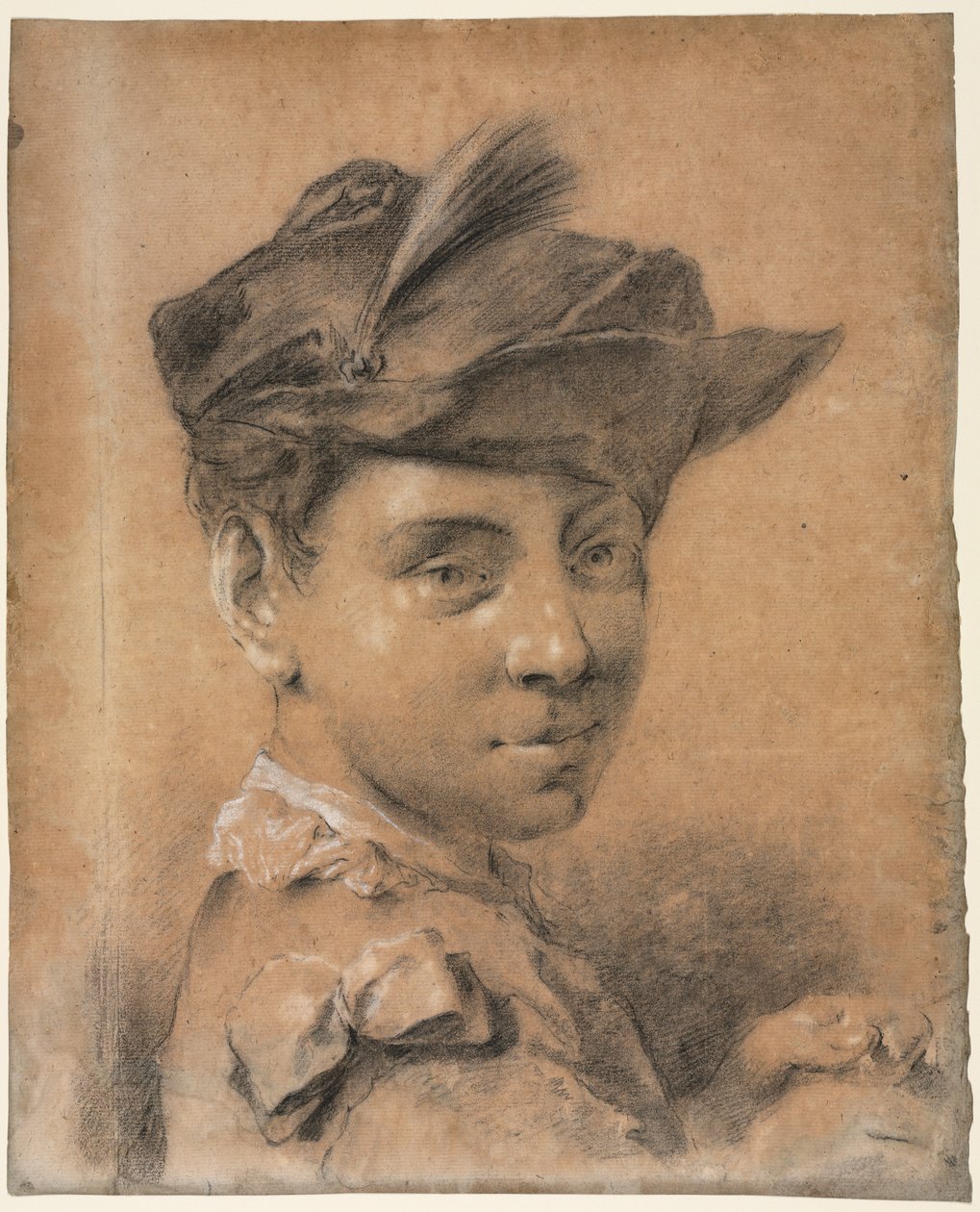 Hattua käyttävän nuoren miehen pää ennen vuotta 1735. tekijältä Giovanni Battista Piazzetta