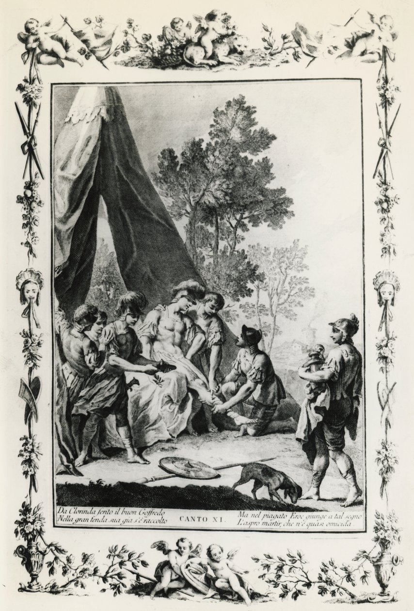 Jerusalem Toimitettu, Giovanni Battista Piazzettan (1683-1754) kanton XI kuvitus Torquato Tasson (1544-1595) runolle, painos julkaistiin Venetsiassa 1745, Italia tekijältä Giovanni Battista Piazzetta