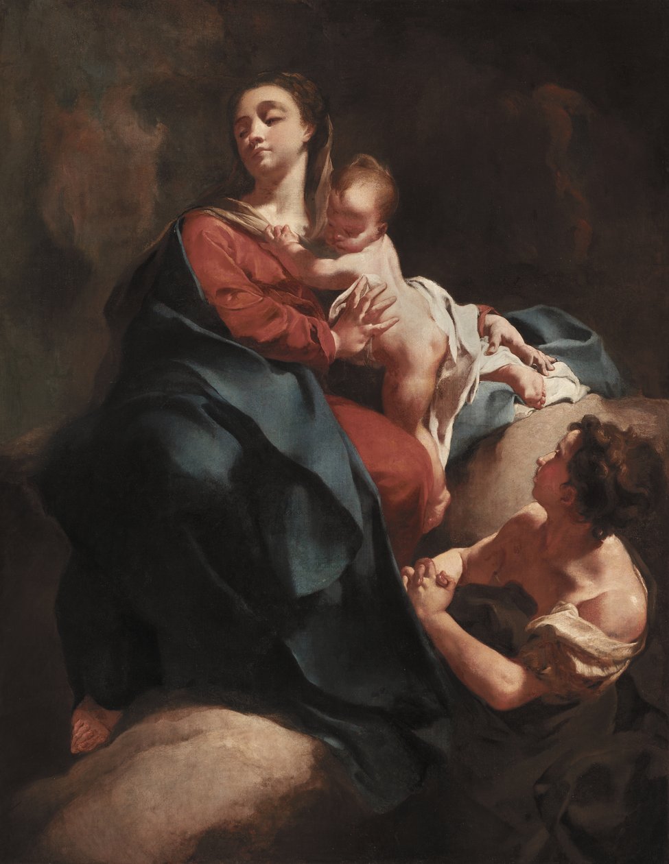 Madonna ja lapsi ihailevalla hahmolla, vuosina 1715–1718 tekijältä Giovanni Battista Piazzetta