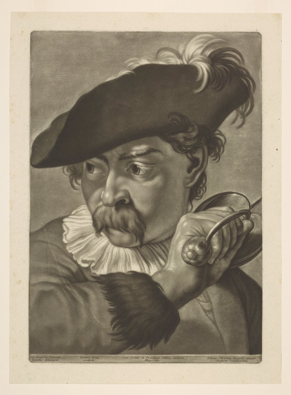 Mies, jolla on höyhenhattu tekijältä Giovanni Battista Piazzetta