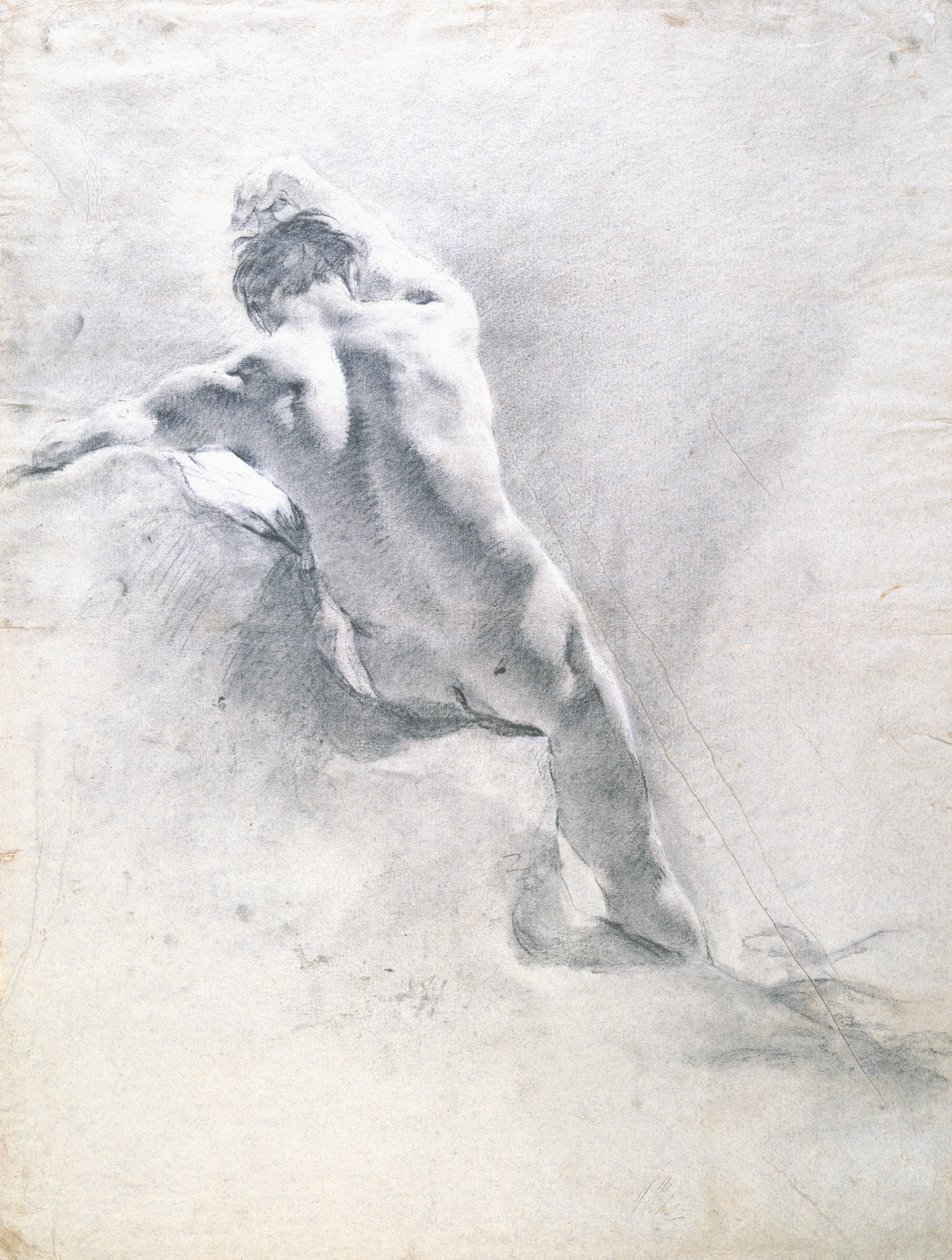 Tutkimus miesalastosta, n. 1715 (paperilla musta liitu korotettu valkoisella) tekijältä Giovanni Battista Piazzetta