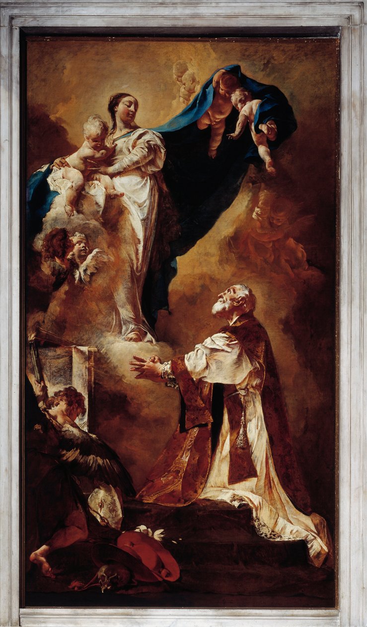 Neitsyt ilmestyy St Philip Nerille (öljy kankaalle tekijältä Giovanni Battista Piazzetta