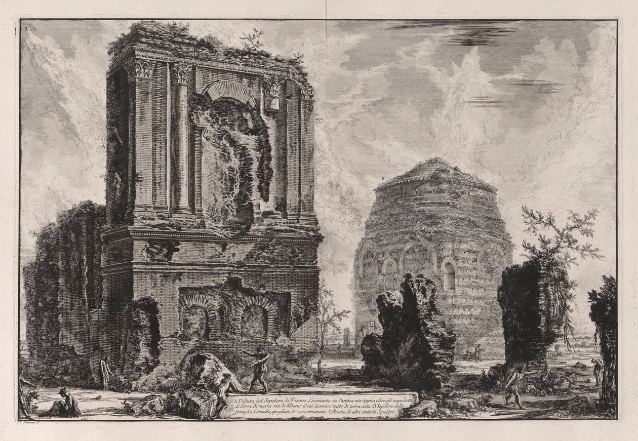 A. Näkymä Pisone Licinianon haudasta l tekijältä Giovanni Battista Piranesi