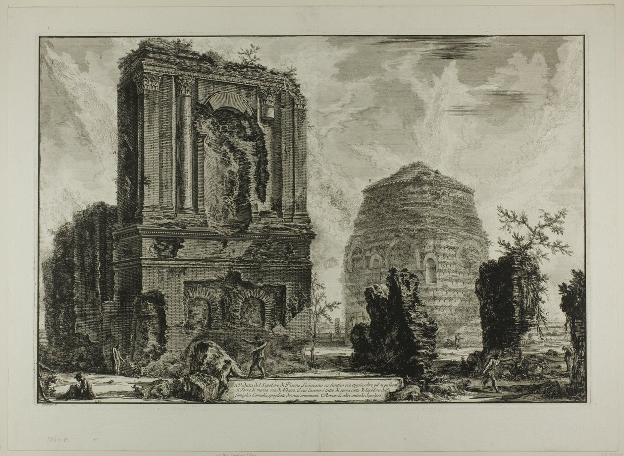A. Näkymä Licinianus Pison haudalle muinaisella Appian tiellä... B. Cornelii-hauta..., Rooman näkymistä tekijältä Giovanni Battista Piranesi