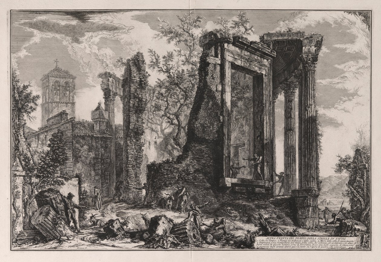 Toinen näkymä Sibylin temppelistä Tivolissa, Vedute di Romasta (näkymät Roomaan) tekijältä Giovanni Battista Piranesi