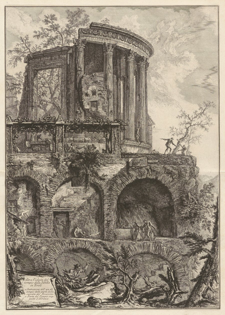 Toinen näkymä Sibylin temppelistä Tivolissa, Vedute di Romasta (näkymät Roomaan) tekijältä Giovanni Battista Piranesi