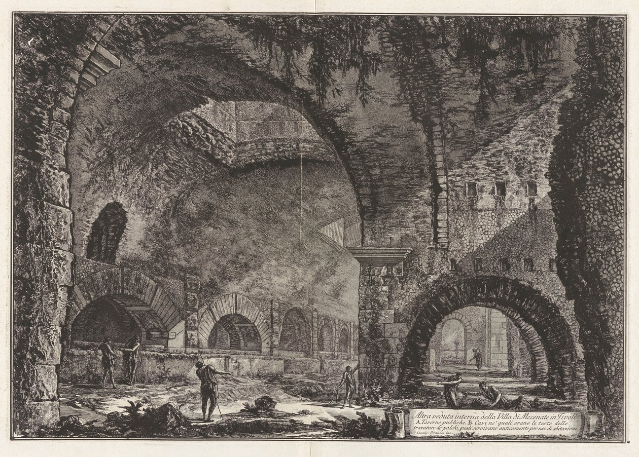 Toinen näkymä Maecenasin huvilasta Tivolissa, Vedute di Romasta (näkymät Roomaan) tekijältä Giovanni Battista Piranesi