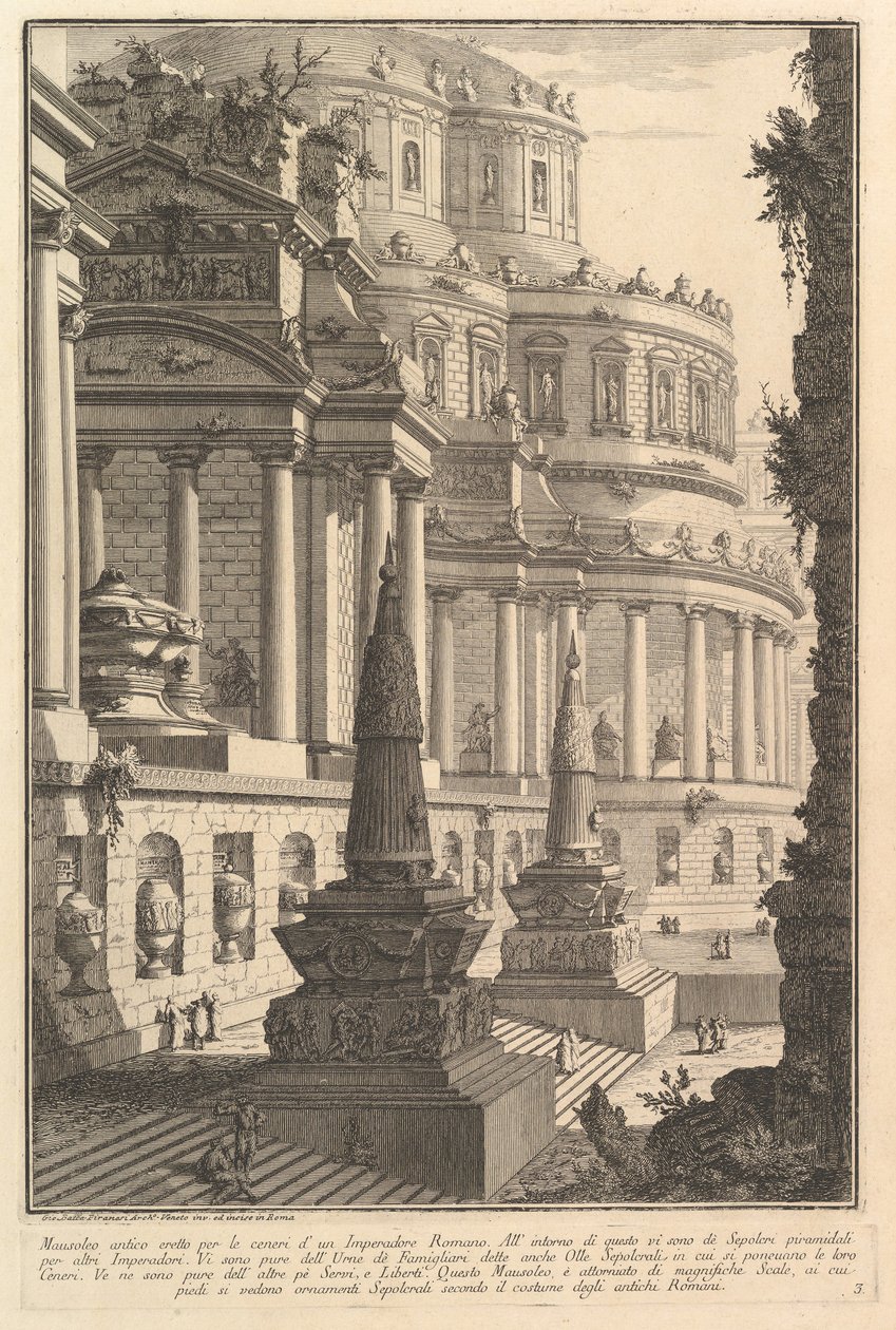 Rooman keisarin tuhkaa varten pystytetty muinainen mausoleumi Mausoleumi antico eretto per..., n. 1750. tekijältä Giovanni Battista Piranesi