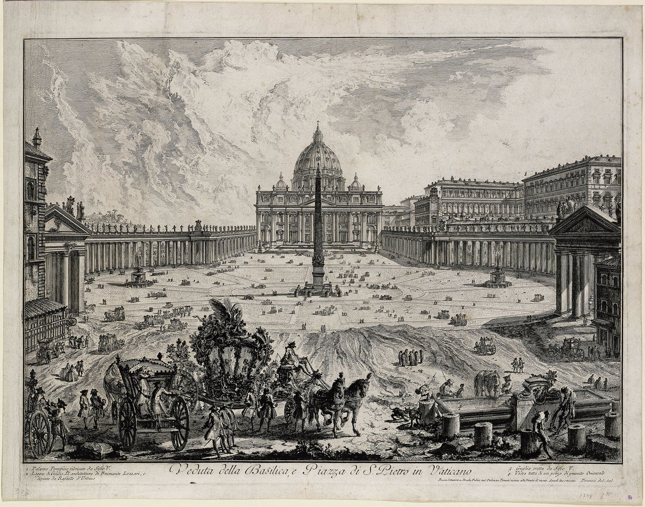 Näkymä San Pietron basilikan ja aukion suuntaan Vatikaanissa (lähde: Vedute di Roma) tekijältä Giovanni Battista Piranesi