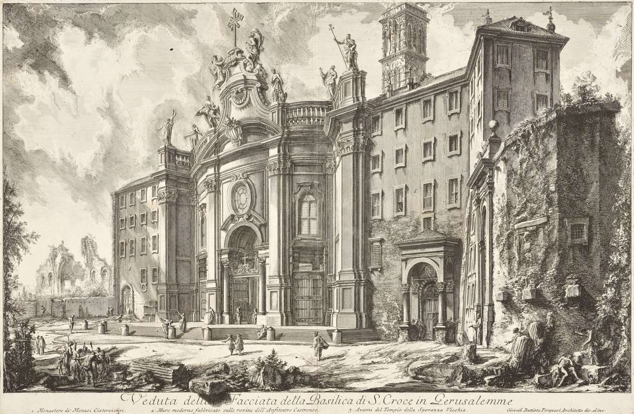 Näkymä Santa Croce in Gerusalemme -basilikan julkisivusta tekijältä Giovanni Battista Piranesi