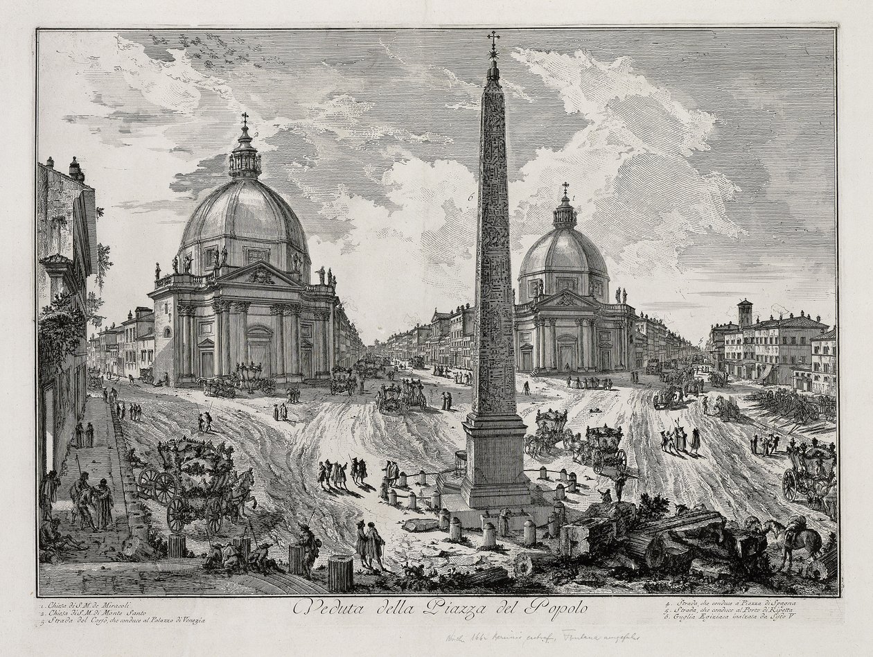 Näkymä Piazza del Popololle (teoksesta Vedute di Roma) tekijältä Giovanni Battista Piranesi