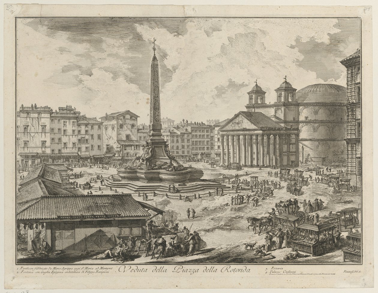 Näkymä Piazza della Rotondalle, jossa näkyvät Pantheon ja obeliski tekijältä Giovanni Battista Piranesi
