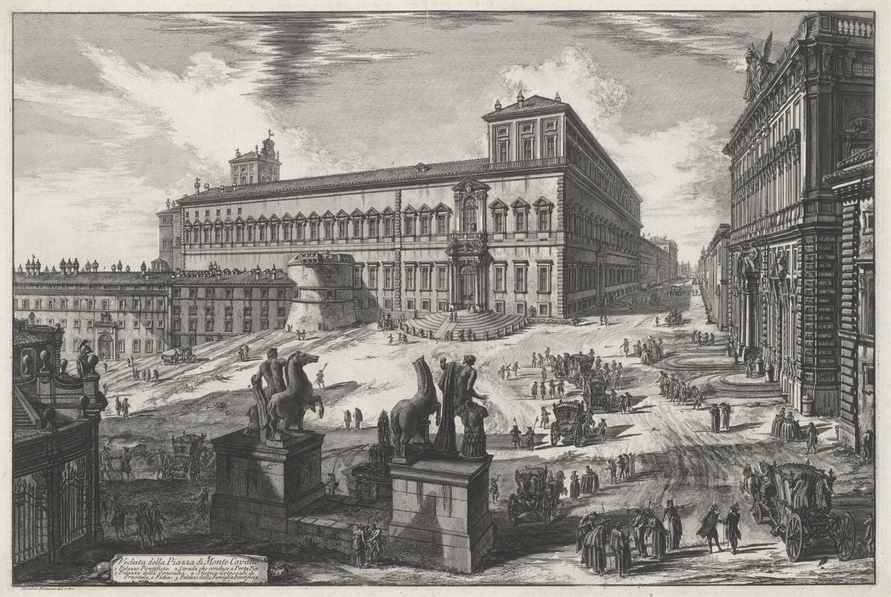 Näkymä Piazza di Monte Cavallolle (teoksesta Vedute di Roma) tekijältä Giovanni Battista Piranesi