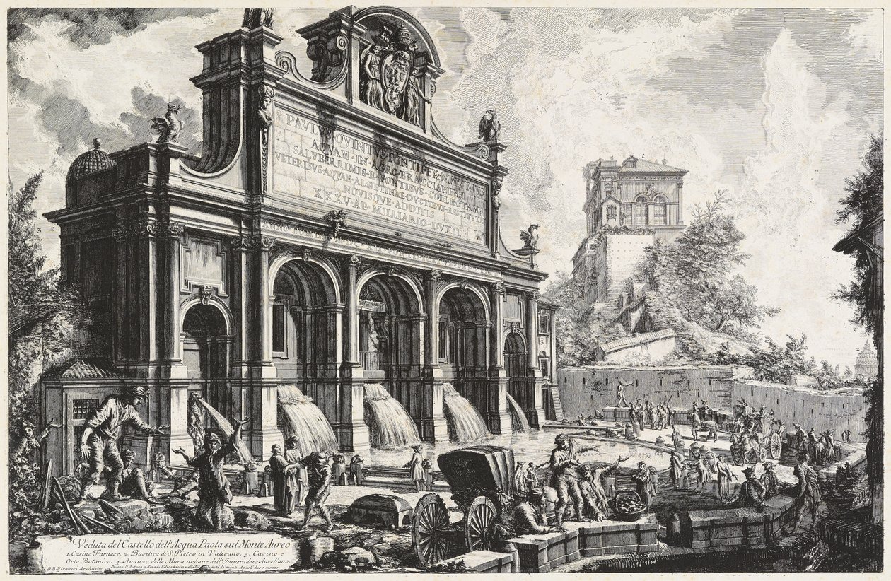 Näkymä Castello dell’Acqua Paolasta Monte Aureolla (Gianicolo) tekijältä Giovanni Battista Piranesi
