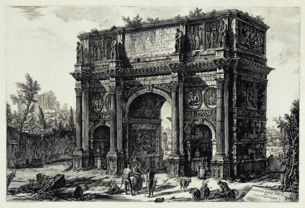 Näkymä Konstantinuksen riemukaarelle Roomassa (teoksesta Vedute di Roma) tekijältä Giovanni Battista Piranesi