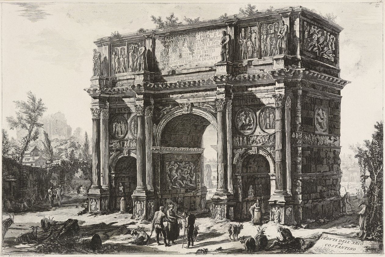 Näkymä Konstantinuksen riemukaarelle tekijältä Giovanni Battista Piranesi