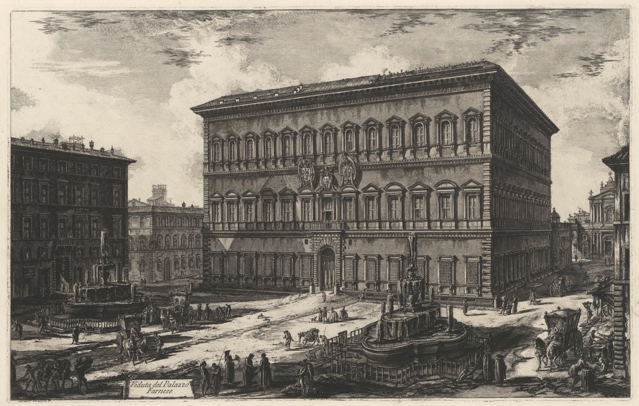 Näkymä Palazzo Farnesesta (teoksesta Vedute di Roma) tekijältä Giovanni Battista Piranesi