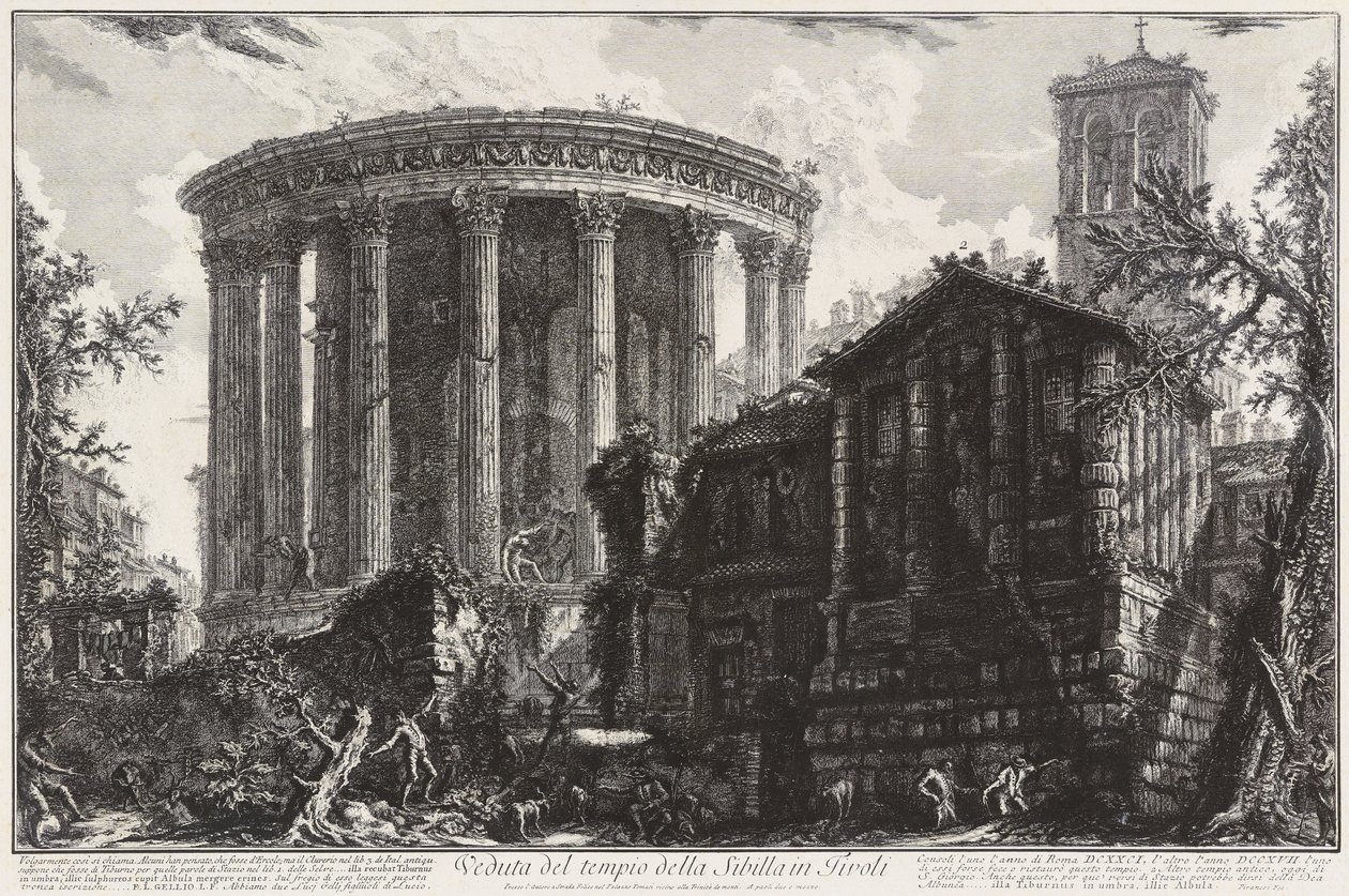 Näkymä Sibyllan temppelille Tivolissa tekijältä Giovanni Battista Piranesi