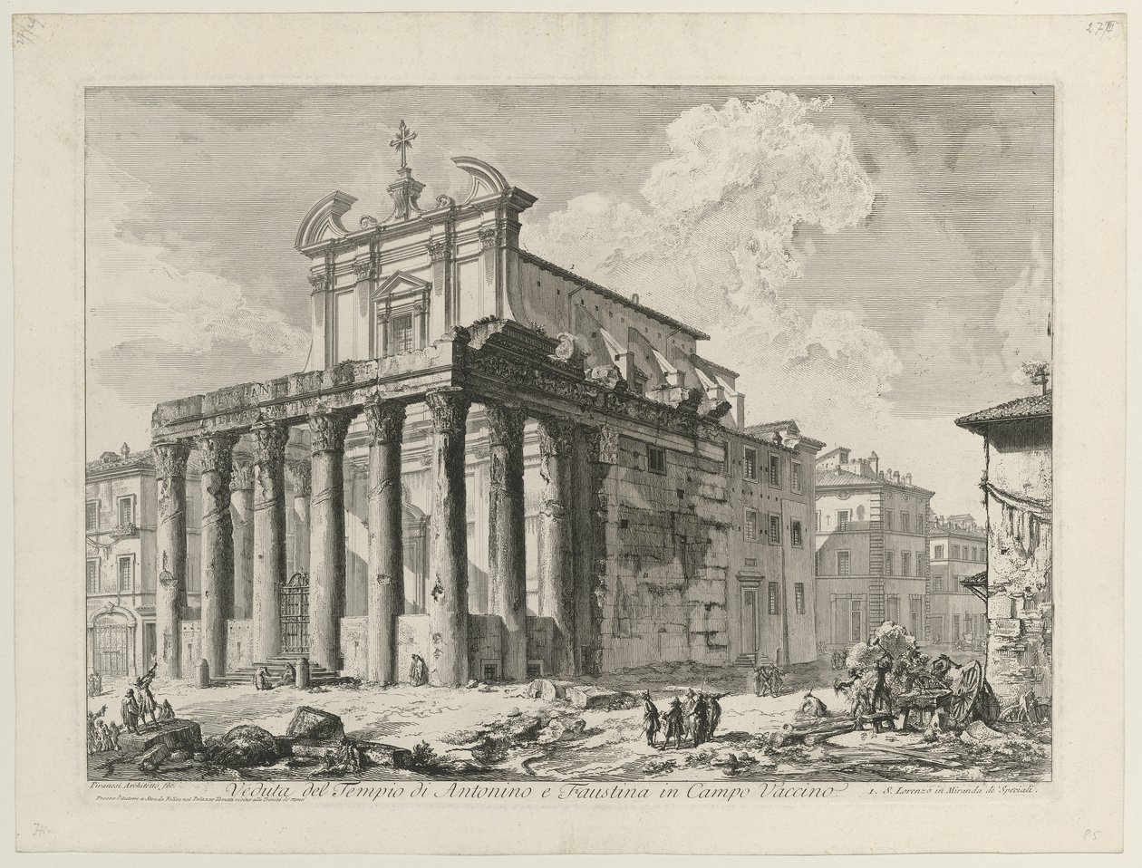 Näkymä Antoniuksen ja Faustinan temppelistä tekijältä Giovanni Battista Piranesi