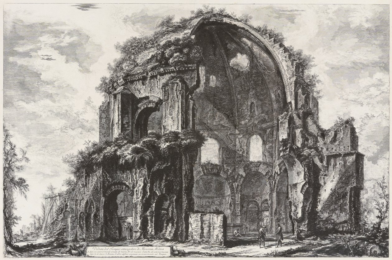 Näkymä kahdeksankulmaiselle Minerva Medican temppelille (nymfaion) tekijältä Giovanni Battista Piranesi
