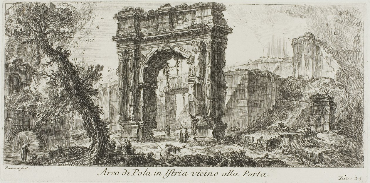 Polan kaari Istriassa lähellä porttia, levy 24 joistakin riemukaarien ja muiden monumenttien näkymistä tekijältä Giovanni Battista Piranesi