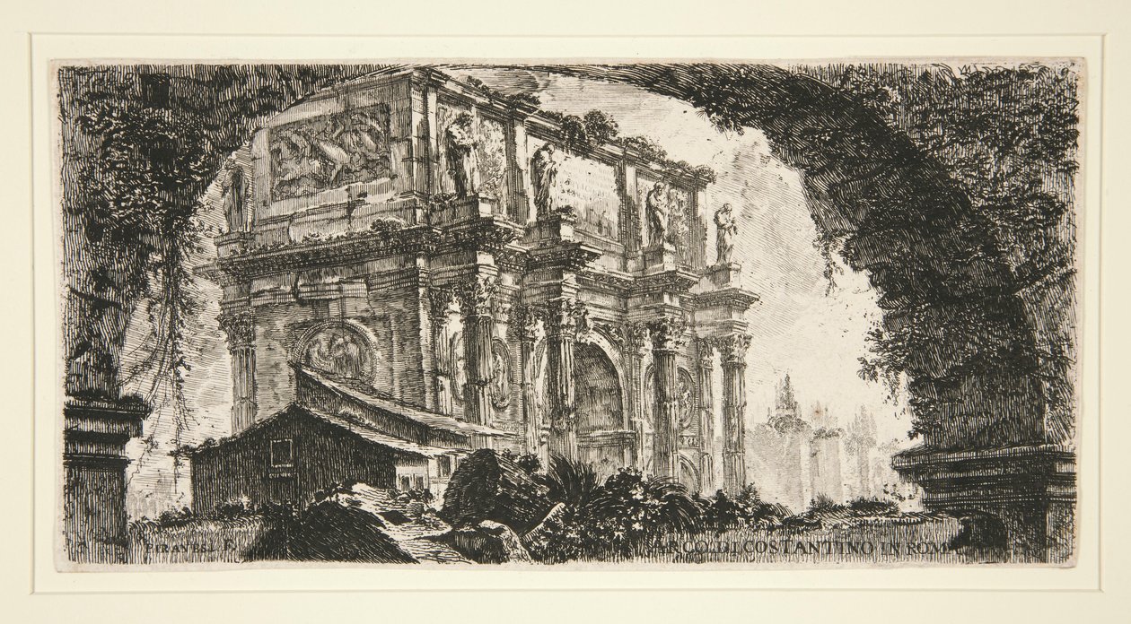 Konstantinuksen kaari Roomassa, joistakin näkymistä riemukaariin ja muihin monumentteihin tekijältä Giovanni Battista Piranesi