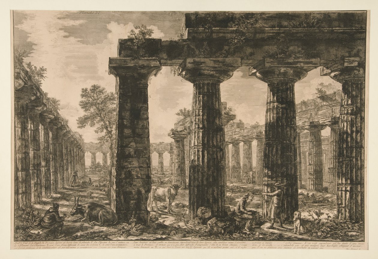 Muut nähty? Pronaoksen julkisivun piirustus? ja kuvattu levyssä V (Toinen kuva pronaos-julkisivusta piirretty ja kuvattu levyssä V), eri näkymistä tekijältä Giovanni Battista Piranesi