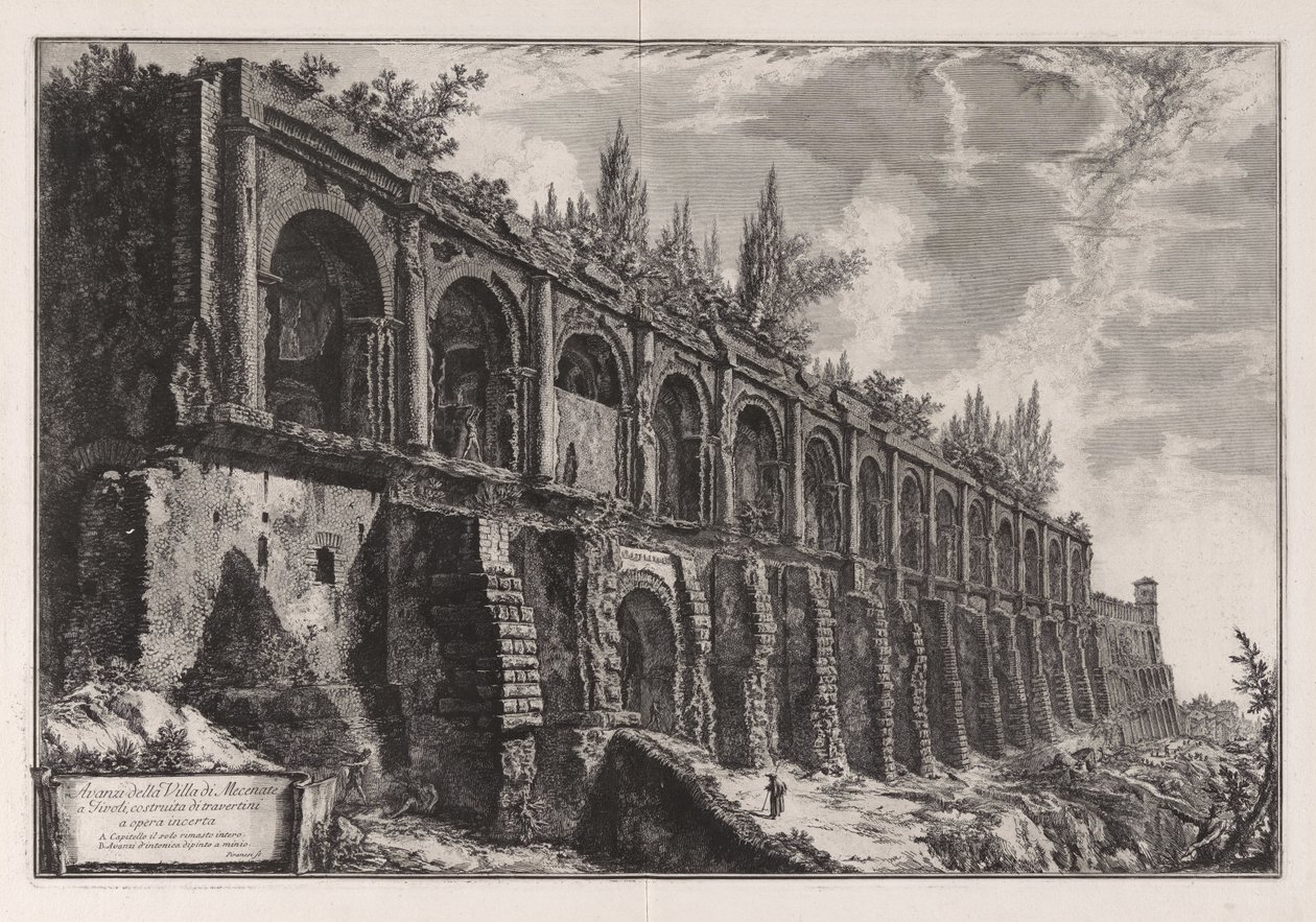Maecenaan huvilan rauniot Tivolissa ... sarjasta "Vedute di Roma" tekijältä Giovanni Battista Piranesi