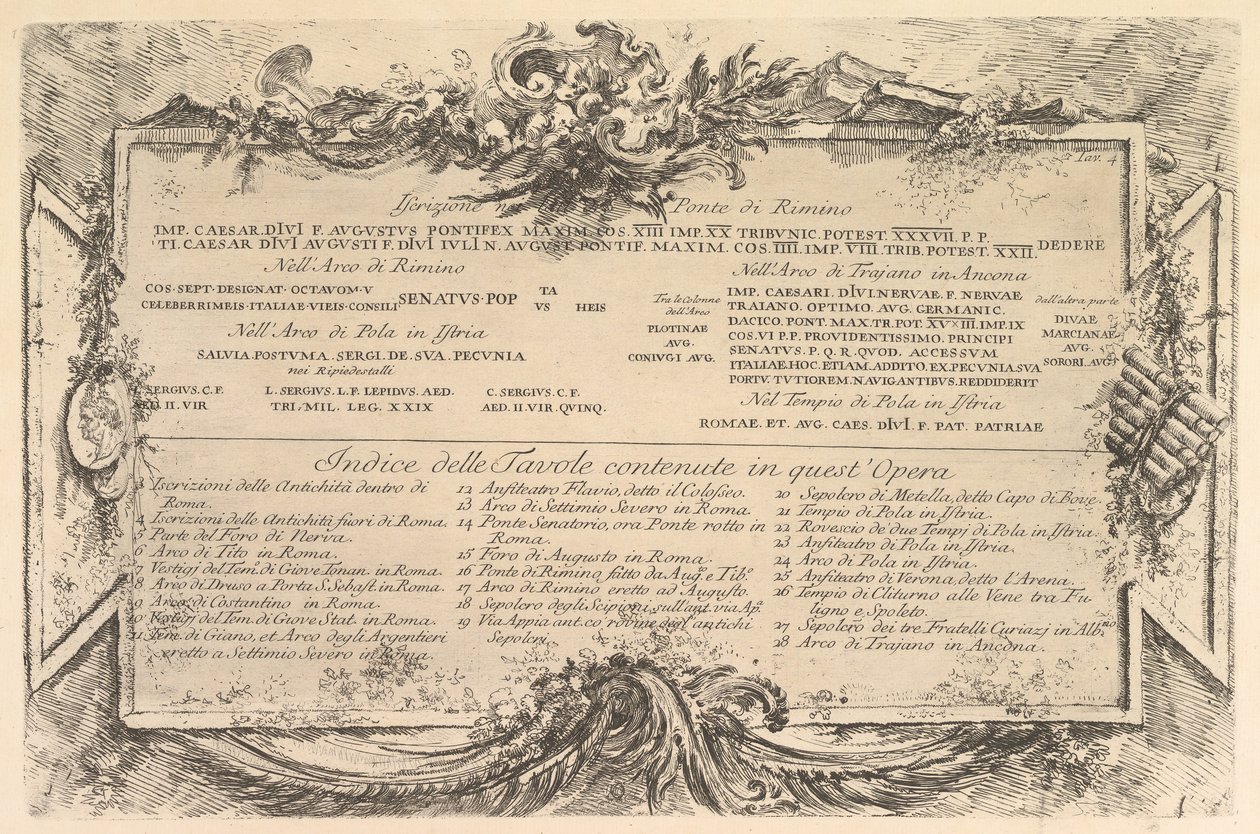 Alkukirjoitus R:n puolella ..., n. 1748. tekijältä Giovanni Battista Piranesi
