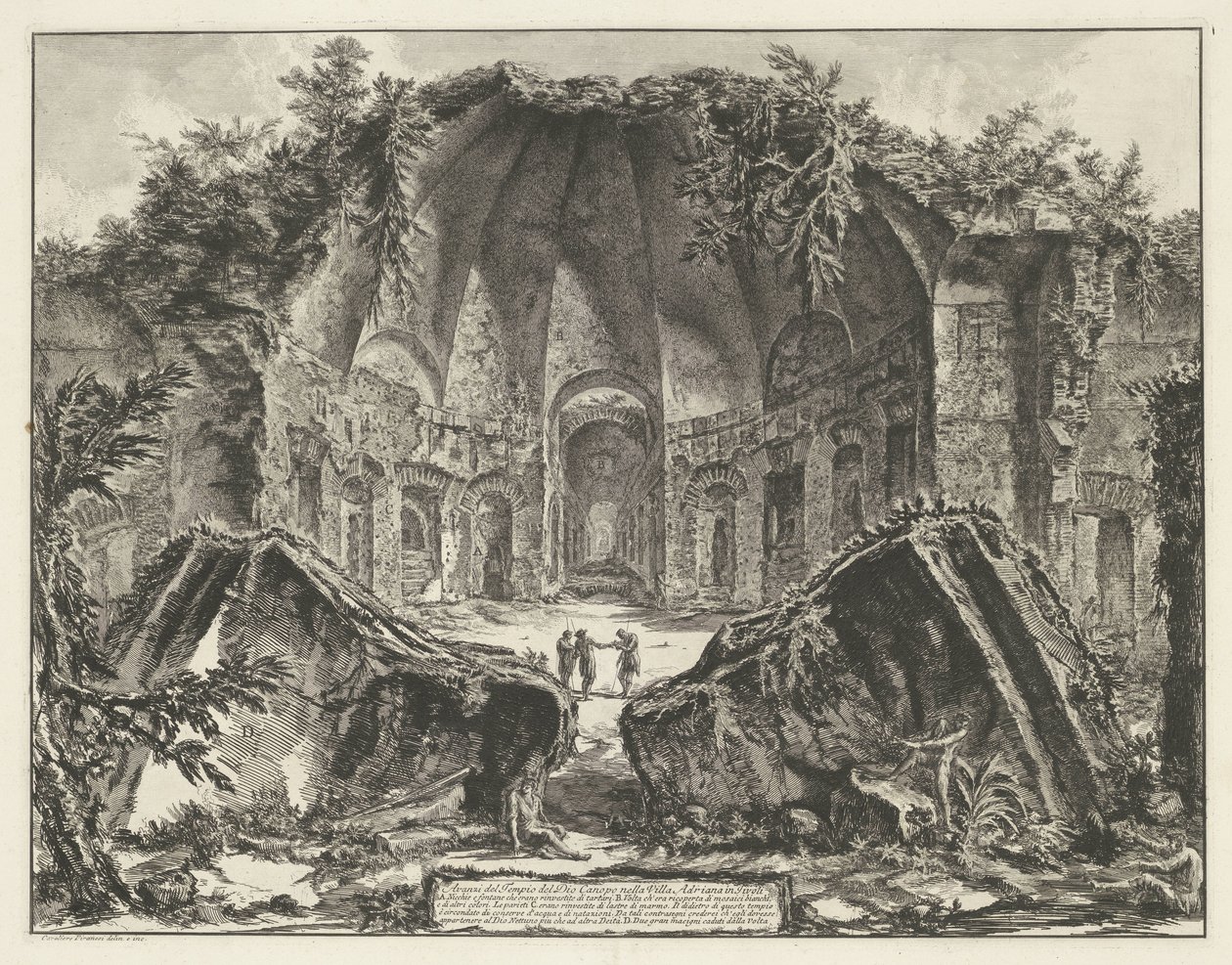 Canopus de Villa Adriana t ja Tivoli Jumalan Canopuksen temppelin jäänteet Villa Adrianassa Tivolissa (otsikko esineessä) Gezichten op Rome (sarjan nimi) Näkymät Roomaan suunnitellut ja kaivertanut Giambattista Piranesi arkkitehti Ve (nez) iano (sarjan nim tekijältä Giovanni Battista Piranesi