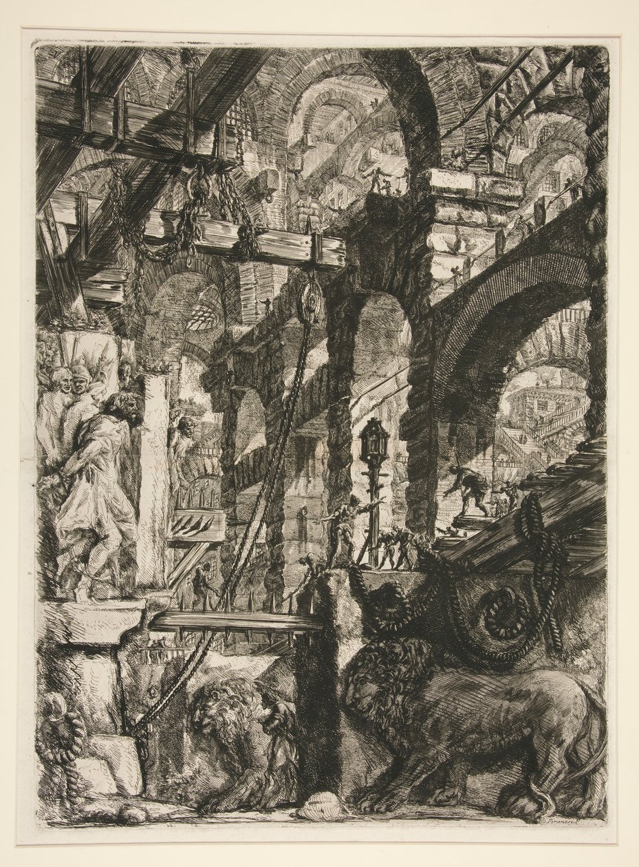 Carceri, V: Leijonan bas-reliefit tekijältä Giovanni Battista Piranesi