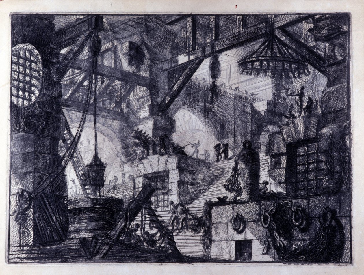 "Keksintövankilat" "Sisäinen näkemys kuvitteellisesta vankilasta. Giovanni Piranesi (tunnetaan nimellä Piranese) piirustus (1720-1778). tekijältä Giovanni Battista Piranesi