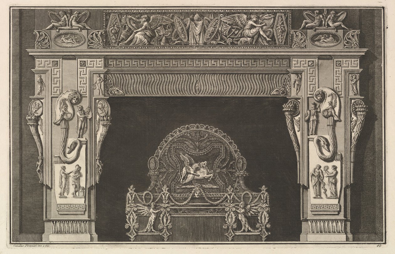 Savupiippu: Pokaalien friisi ja siivekäs Voitot kamanalla, runsaudensarvi..., n. 1769. tekijältä Giovanni Battista Piranesi